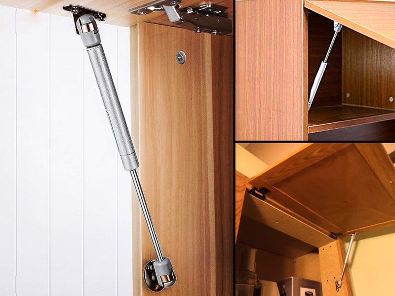 Berta 2-Pack, 10 Inch 100N/22 LB Hydraulic Soft Open Gas Springs/Struts for Cabinets, Furniture, and RV Platforms â€“ Lift/Lid Stay Support Hinges with Brackets and Screws (Silver, 2 Piece) - Image 1